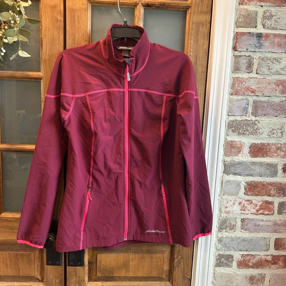Eddie Bauer Womens Burgundy‎ Full Zip Jacket Size Small Lightweight Athletic